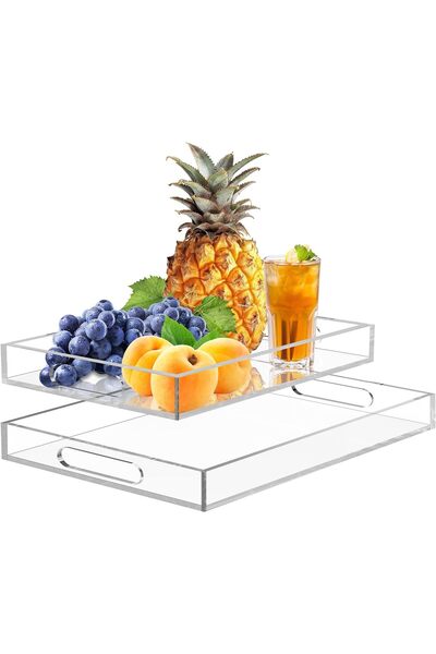 Generic 2 Pack Clear Serving Trays with Handle -11x11x2.4 &10.2x10.2x2.4 Inch...