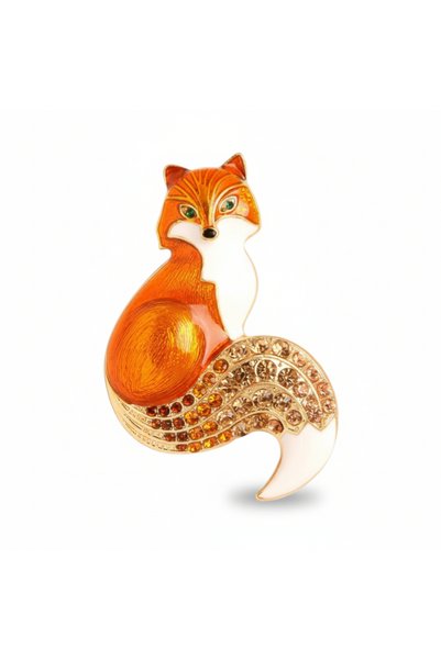 Alviro Broșă pentru damă cu vulpe și cristale decorative, multicoloră