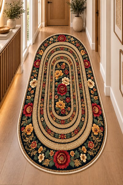 CESTA HOME Dijital Baskılı Kaymaz Taban Yıkanabilir Desenli Salon Halısı Mutfak Halısı Yolluk