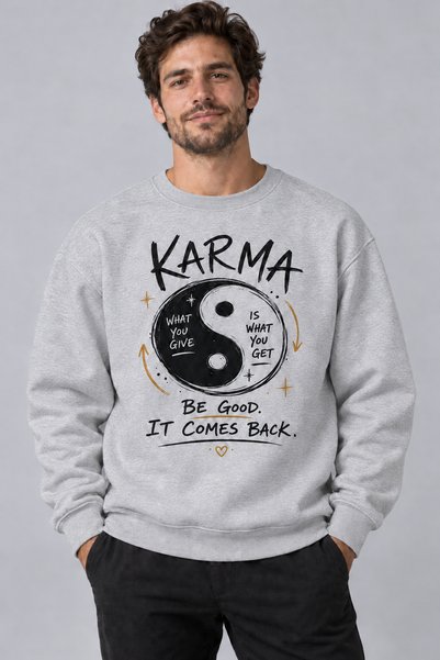 ArtYus Mixed Text Yin Yang Printed Unisex Oversize Sweatshirt – Crew Neck Cas...