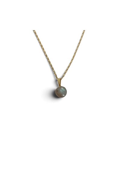 Hedea Natural Labradorite Stone Sphere Shaped Gold Handle Detailed Steel Chain Necklace