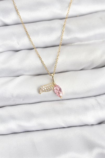 plentiful Mey İthalat Plentiful316L Steel Chain Gold Color Fish Tail Model Zircon Stone Women's Necklace