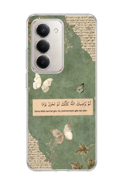 lelia Redmi 15 Compatible Green Butterfly Verse Printed Transparent Phone Case