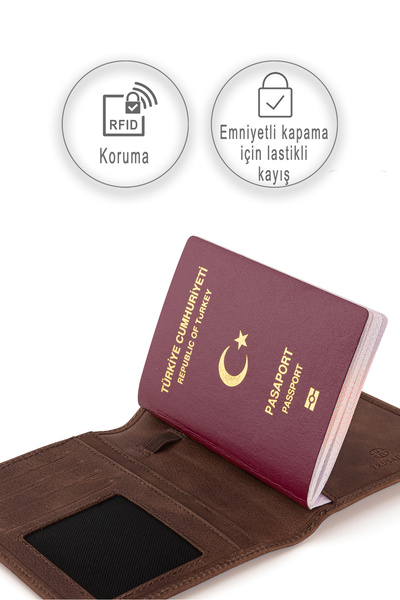 Trusador Voyager Kahverengi Hakiki Deri Unisex Pasaportluk Kredi Kartlık Para...