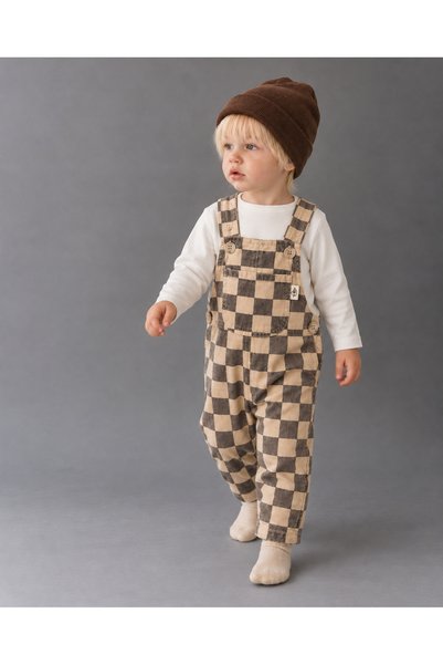 Dadamama UNISEX BEBEK ÇOCUK KARELİ HAM KOT SALOPET + BEZ ÇANTA
