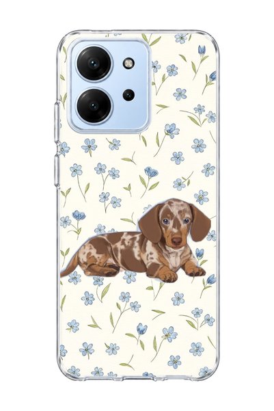 lelia Redmi 15C Compatible Sausage Dog Blue Flower Printed Transparent Phone ...