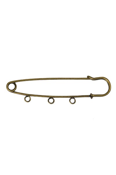 Kanguroom 8 cm 3 Halkalı İskoç İğnesi – Antik Sarı Metal Şal, Broş ve Çanta Süsleme İğnesi (1 Adet)