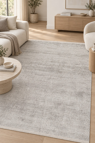 Fogra Modern Gri Akrilik Salon Mutfak Oturma Odası Halısı Robot Süpürge Uyumlu Kolay Temizlenebilir
