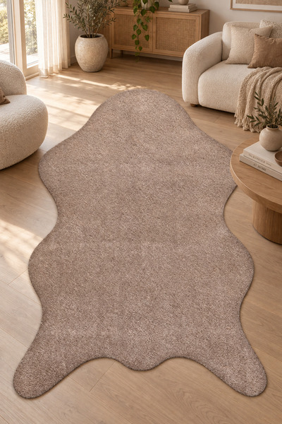 SOMUR Post Şeklinde Peluş Halı Vizon Kahve Salon Antre Oturma Odası Yumuşak Kaymaz Taban Yıkanabilir Modern