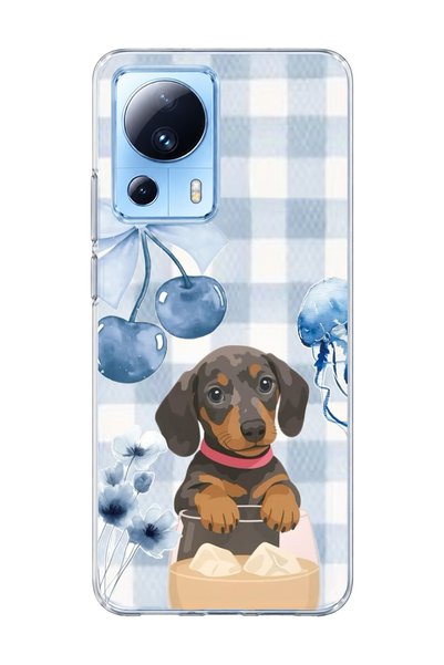 lelia Mi 13 Lite Compatible Sausage Dog Blue Plaid Printed Transparent Phone ...