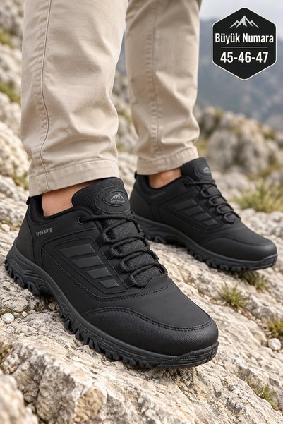Vojo Battal Boy Büyük Numara Ayakkabı Trekking Outdoor Erkek Ayakkabı Siyah