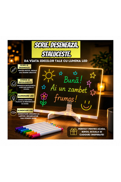 Generic Brand Tablă luminoasă LED pentru scris și desenat, panou transparent ...