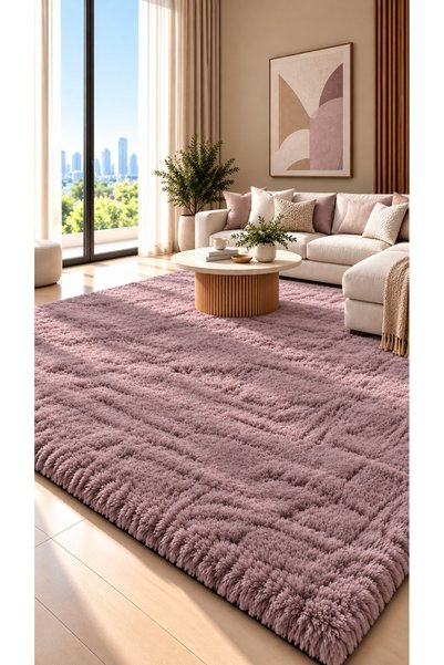 HOME AURAA Premium Soft Shaggy Fur Rug – Plush Fluffy Carpet for Living Room & Bedroom, Modern Solid Colour, Muted Mauve