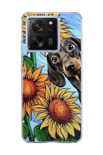 lelia Mi 13t Pro Compatible Sausage Dog Sunflower Printed Transparent Phone Case