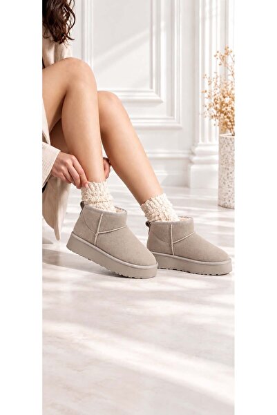 dabab shoes Kardelen Women's Mink Luxury Suede Fur Inside Warm Lined 5 cm Thick Sole Short Boots Snow Boots