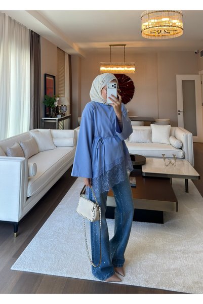 SOİ Asimetrik Dantel Detaylı Sweat Lila