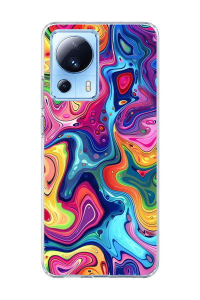 lelia Mi 13 Lite Compatible Rainbow Fluid Color Printed Transparent Phone Case