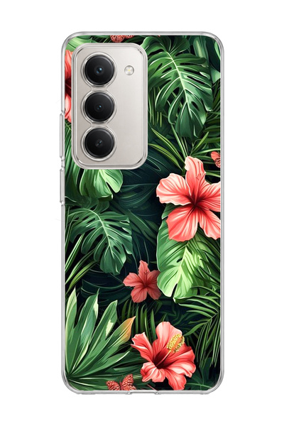 lelia Redmi 15 Compatible Red Flower Tropical Leaf Printed Transparent Phone ...