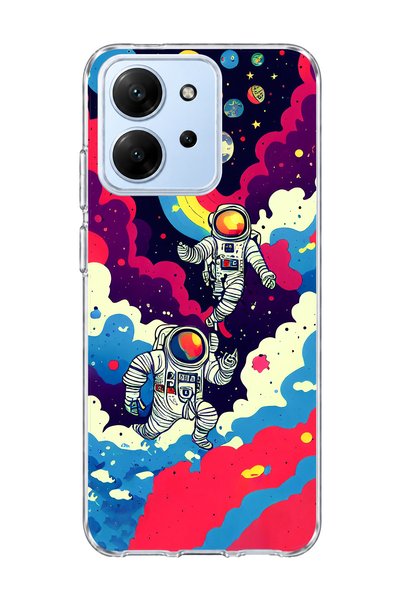 lelia Redmi 15C Compatible Astronaut and Rainbow Printed Transparent Phone Case
