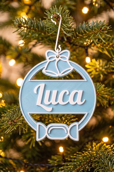 OEM Glob Craciun Personalizat cu Nume Luca - Ornament Brad Plat Bleu Pastel c...