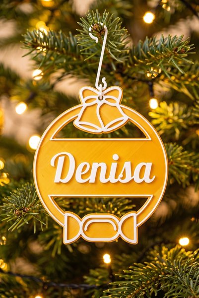 OEM Glob Craciun Personalizat cu Nume Denisa - Ornament Brad Plat Auriu cu Ca...