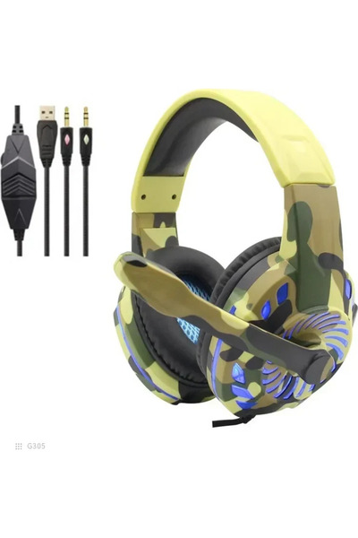 Komc G305 Ακουστικά Gaming Υπεραυτικά Καμουφλάζ Ναυτικού Τύπου (2×3.5mm / USB)