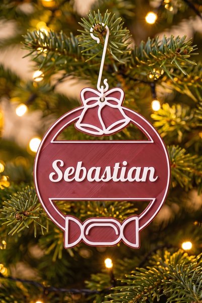 OEM Glob Craciun Personalizat cu Nume Sebastian - Ornament Brad Plat Visiniu ...