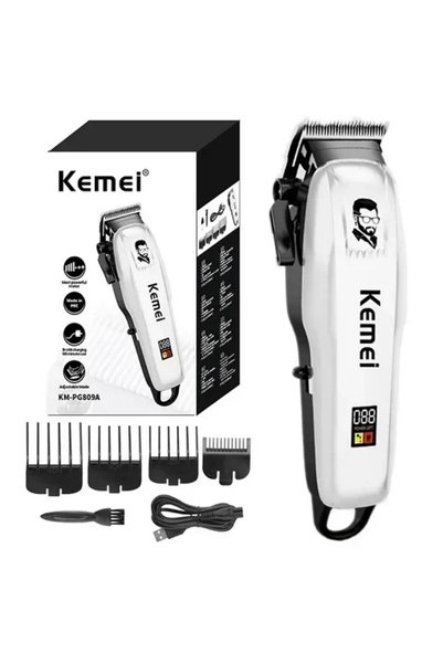 Kemei Επαναφορτιζόμενη ξυριστική μηχανή KM-PG809A σε λευκή χρώμα