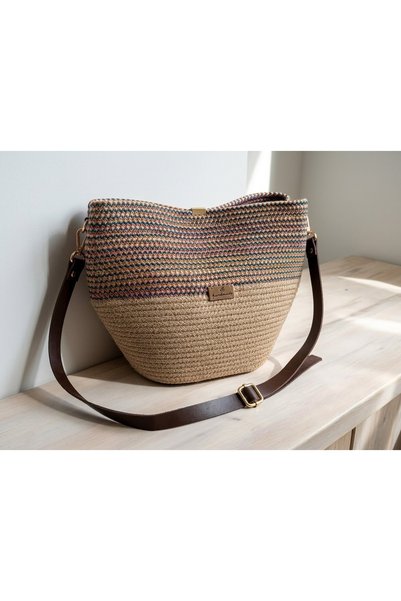 bayram taşcıoğlu home desing Women's Straw & Woven Shoulder Bag – Adjustable Strap Bag with Magnetic Closure Ethnic Patterned Jute Straw Shoulder Bag – Crossbody and Shoulder Strap