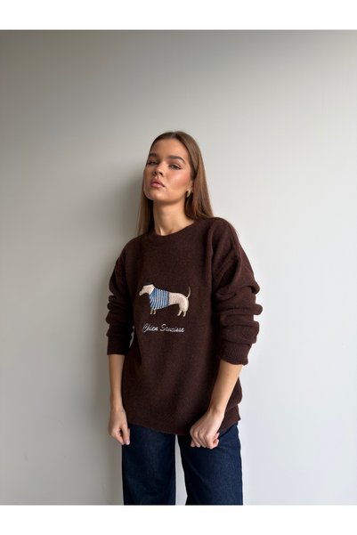 KENZA'A TRİKO Soft Knit Sweater with Embroidered Front