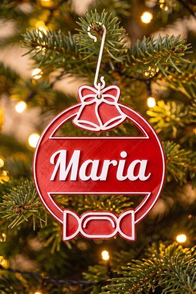 OEM Glob Craciun Personalizat Maria - Ornament Brad Plat Rosu Satinat cu Carlig