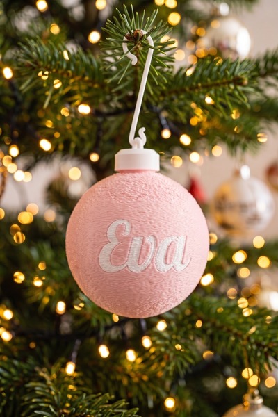 OEM Glob Craciun 3D Personalizat Eva - Sfera Brad Roz Pastel cu Nume Printat