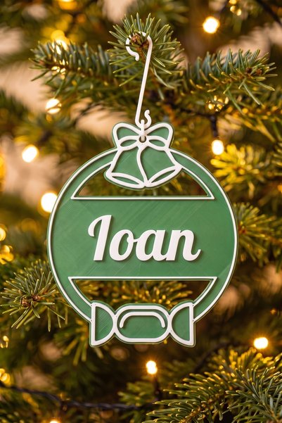 OEM Glob Craciun Personalizat cu Nume Ioan - Ornament Brad Plat Verde Brad cu...