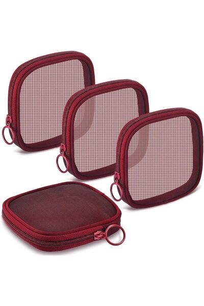 HaveLovely 4Pcs Burgundy Mesh Makeup Bag, Clear Toiletry Pouch with Zipper, S...