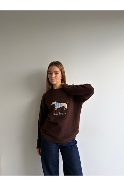 KENZA'A TRİKO Soft Knit Sweater with Embroidered Front