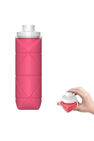 OEM Αναδιπλούμενο παγούρι σιλικόνης 600ml για Camping σε ροζ χρώμα