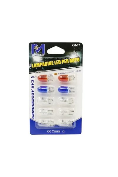 OEM Λάμπες LED T10 αυτοκινήτου σετ 10 τεμάχια 5W 12V λευκό - μπλε σε κόκκινο ...