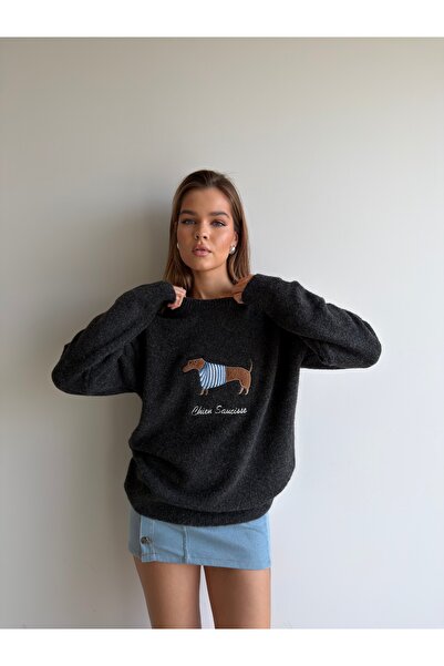 KENZA'A TRİKO Soft Knit Sweater with Embroidered Front