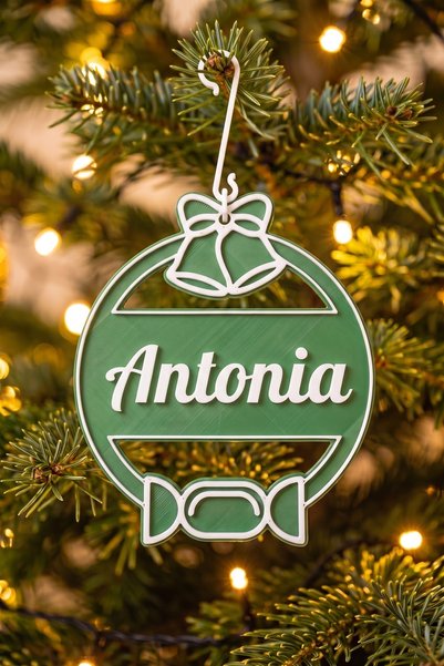 OEM Glob Craciun Personalizat cu Nume Antonia - Ornament Brad Plat Verde Brad...