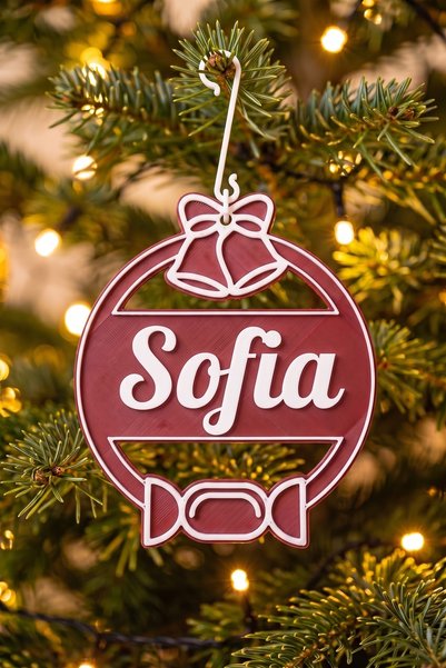 OEM Glob Craciun Personalizat cu Nume Sofia - Ornament Brad Plat Visiniu cu C...