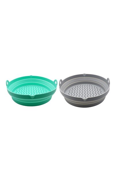 RABY Set de 2 tăvi pentru AirFryer, raby, din silicon, 20.7x19.3cm, Verde/Gri
