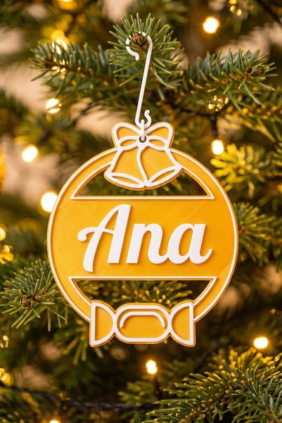 OEM Glob Craciun Personalizat Ana - Ornament Brad Plat Auriu cu Carlig