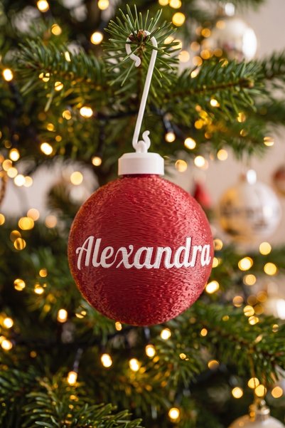 OEM Glob Craciun 3D Personalizat Alexandra - Sfera Brad Rosu Satinat cu Nume ...