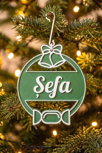OEM Glob Craciun Personalizat cu Nume Sefa - Ornament Brad Plat Verde Brad cu...
