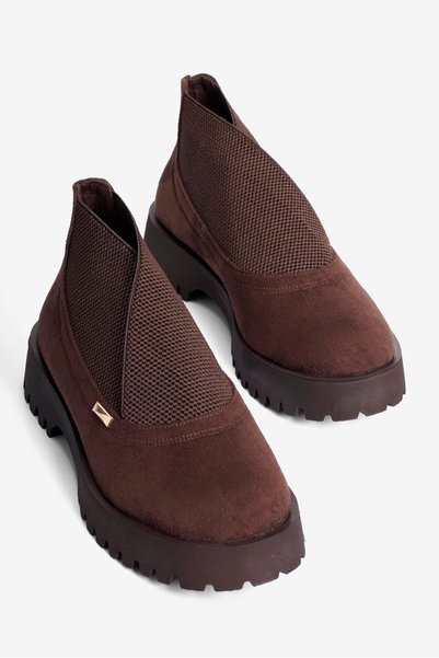 Mubiano Women's Suede Boots with Rubber Detail and Thick Sole Asha Brown