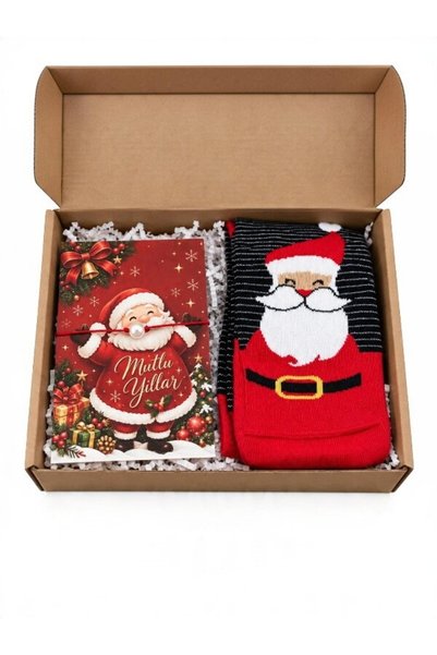 deryora Yılbaşı Temalı Noel Baba Desenli Çorap ve Mutlu Yıllar Not Kartı İnci...