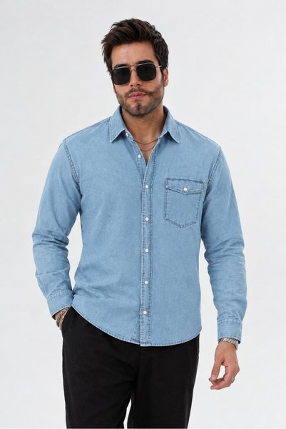 Catto Peak Men's Seasonal Denim 100% Cotton Slim Fit Shirt