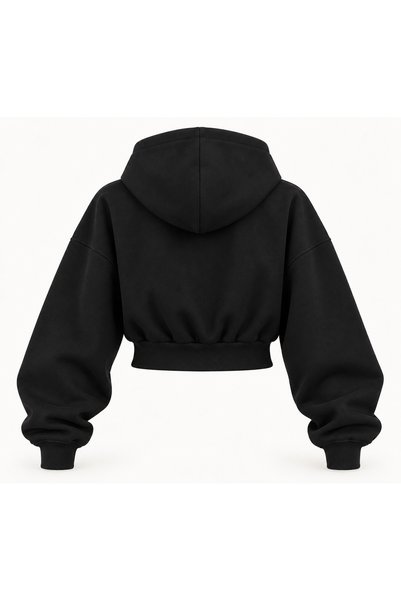 vesantia Kadın Oversize 3 İplik İçi Şardonlu Demir Fermuarlı Crop Kapüşonlu Sweatshirt