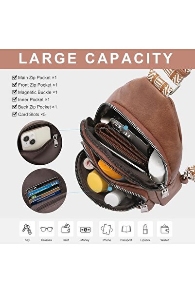 BIGTHREE Small Sling Bag for Women, Leather Fanny Pack Crossbody Bags for Women and Men, Chest Bag W