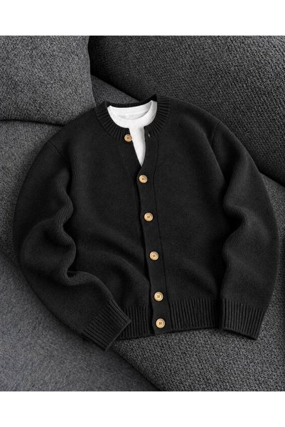 perasttesktil Men's Crew Neck Buttoned Knitwear Cardigan